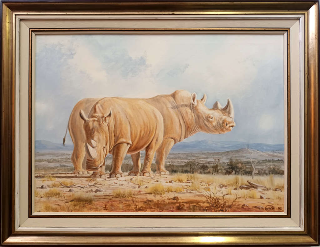 wim kosch wildlife art rhinos oil painting
