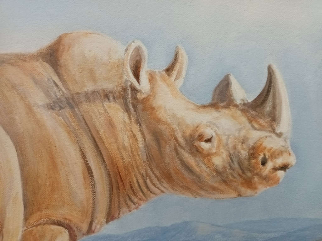 wim kosch wildlife art rhinos oil painting