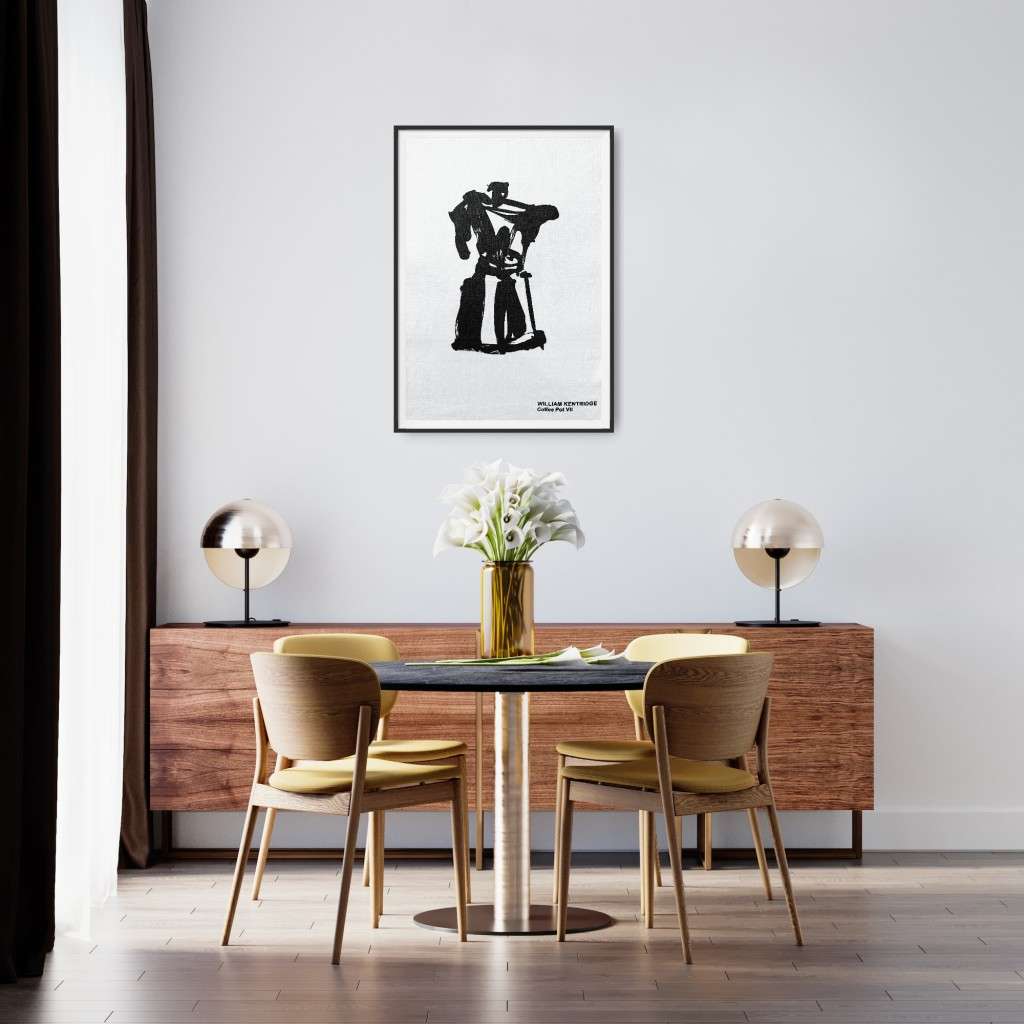 William Kentridge coffee pot screenprint on raw cotton