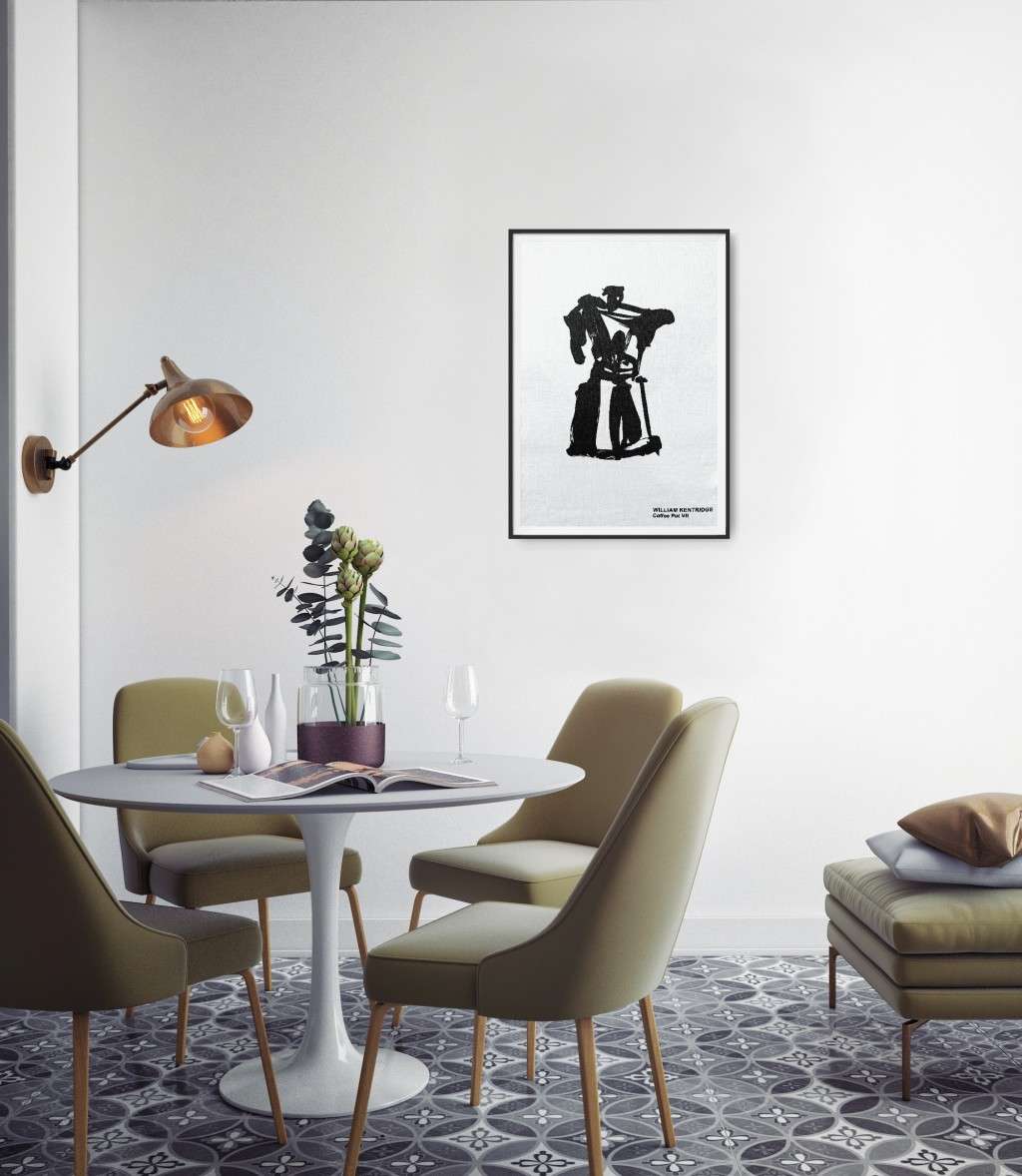 William Kentridge coffee pot screenprint on raw cotton