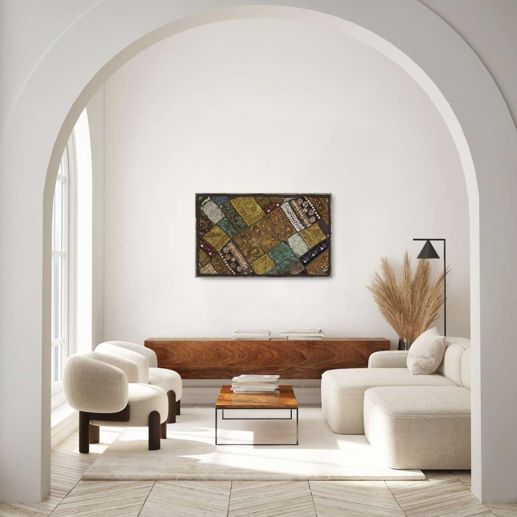 vintage indian hand embroidered & beaded wall hanging / throw