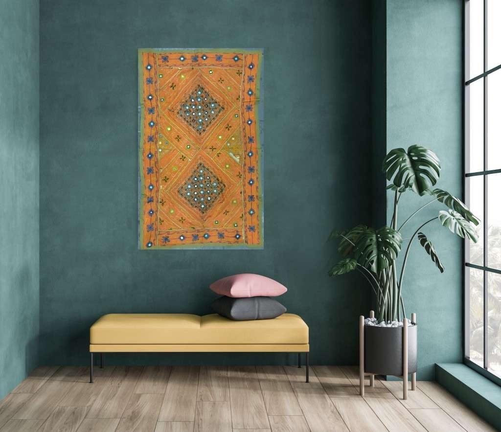 vintage indian hand embroidered wall hanging / throw