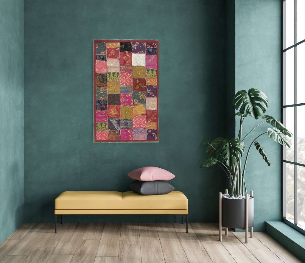 vintage indian hand embroidered wall hanging / throw