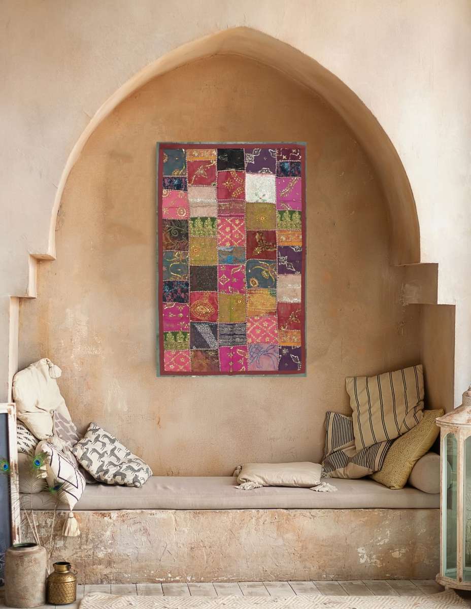 vintage indian hand embroidered wall hanging / throw