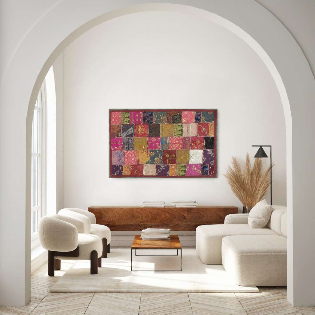 vintage indian hand embroidered wall hanging / throw