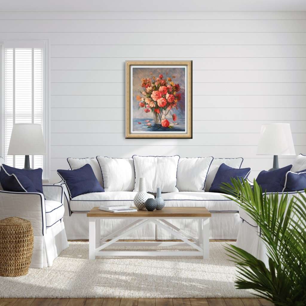 floral oil painting mixed flowers in vase