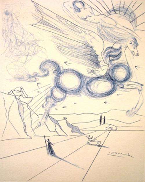 SALVADOR DALI "PEGASUS IN FLIGHT WITH ANGEL" ETCHING