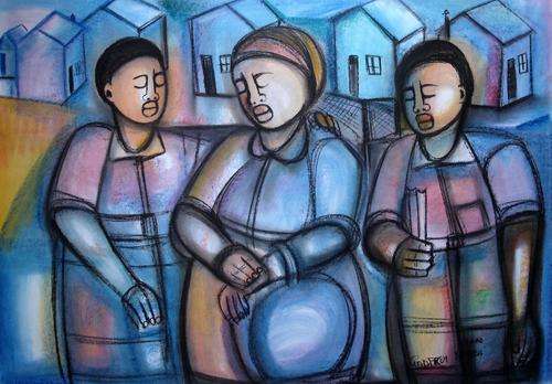 REDUCED !!!!!!!!!!!!!!!!   GODFREY NDABA "WAITING FOR THE BUS" PASTEL