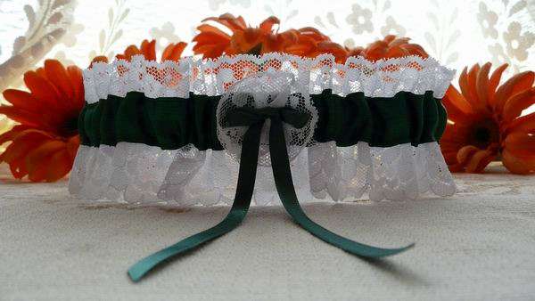 Beautiful Elegant Wedding Bridal Garter Hunters Green on White