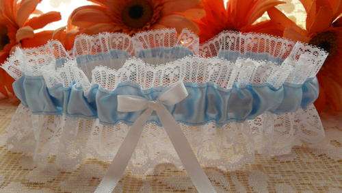 Beautiful Elegant Wedding Bridal Garter   Baby Blue on White  !!