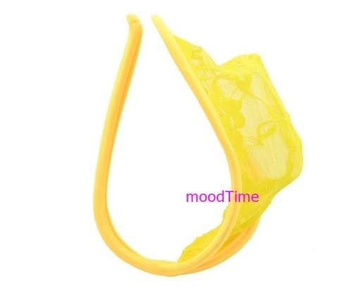 Sexy Lace Men's C-String Thong - Yellow (In Stock)