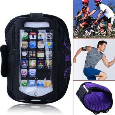 Elastic Ventilated Sports Armband Cover for iPhone 5 - Black and purple