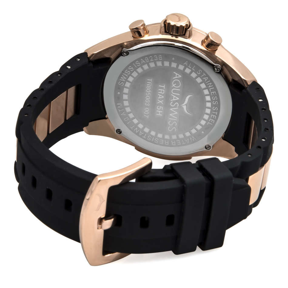 Swiss Movement I UNISEX I Aquaswiss Trax 5 Hand Black and Rosegold Stainless Steel Watch
