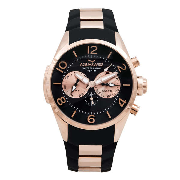 Swiss Movement I UNISEX I Aquaswiss Trax 5 Hand Black and Rosegold Stainless Steel Watch