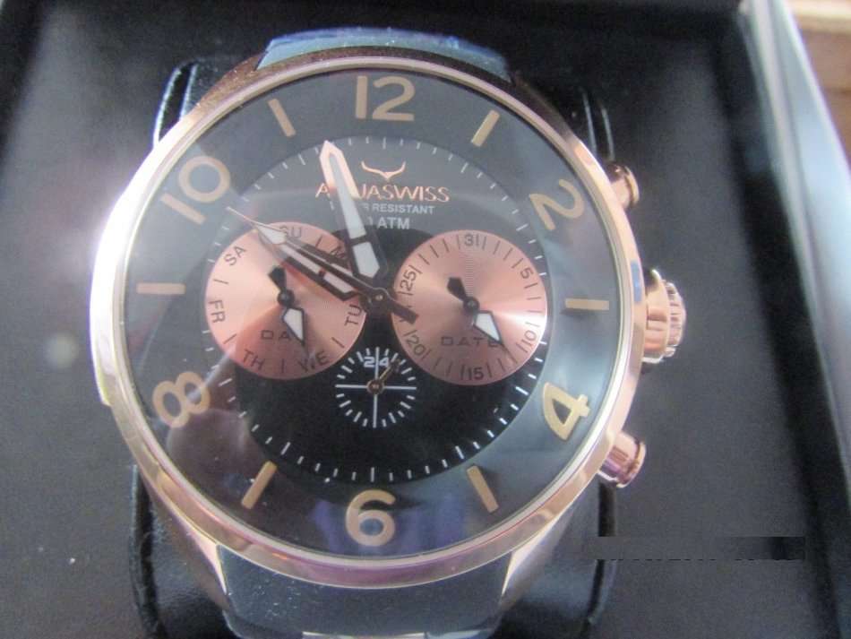 Swiss Movement I UNISEX I Aquaswiss Trax 5 Hand Black and Rosegold Stainless Steel Watch