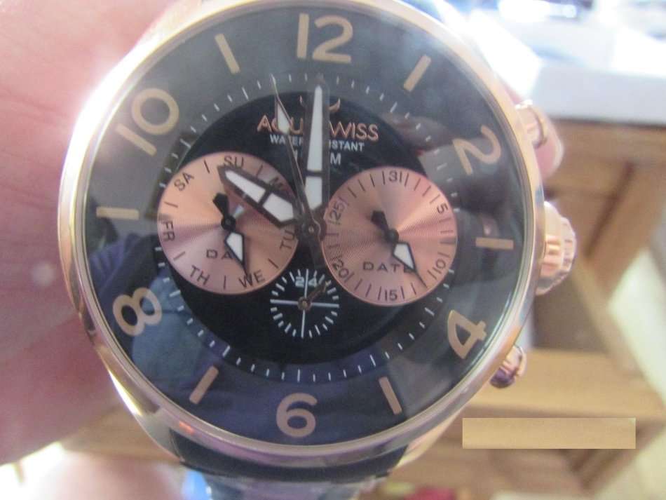 Swiss Movement I UNISEX I Aquaswiss Trax 5 Hand Black and Rosegold Stainless Steel Watch