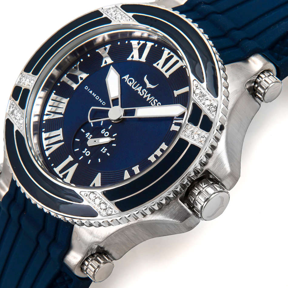 Swiss Movement I UNISEX I Aquaswiss Bolt L Swiss Made Quartz DIAMOND ACCENTED Silicone Strap Watch