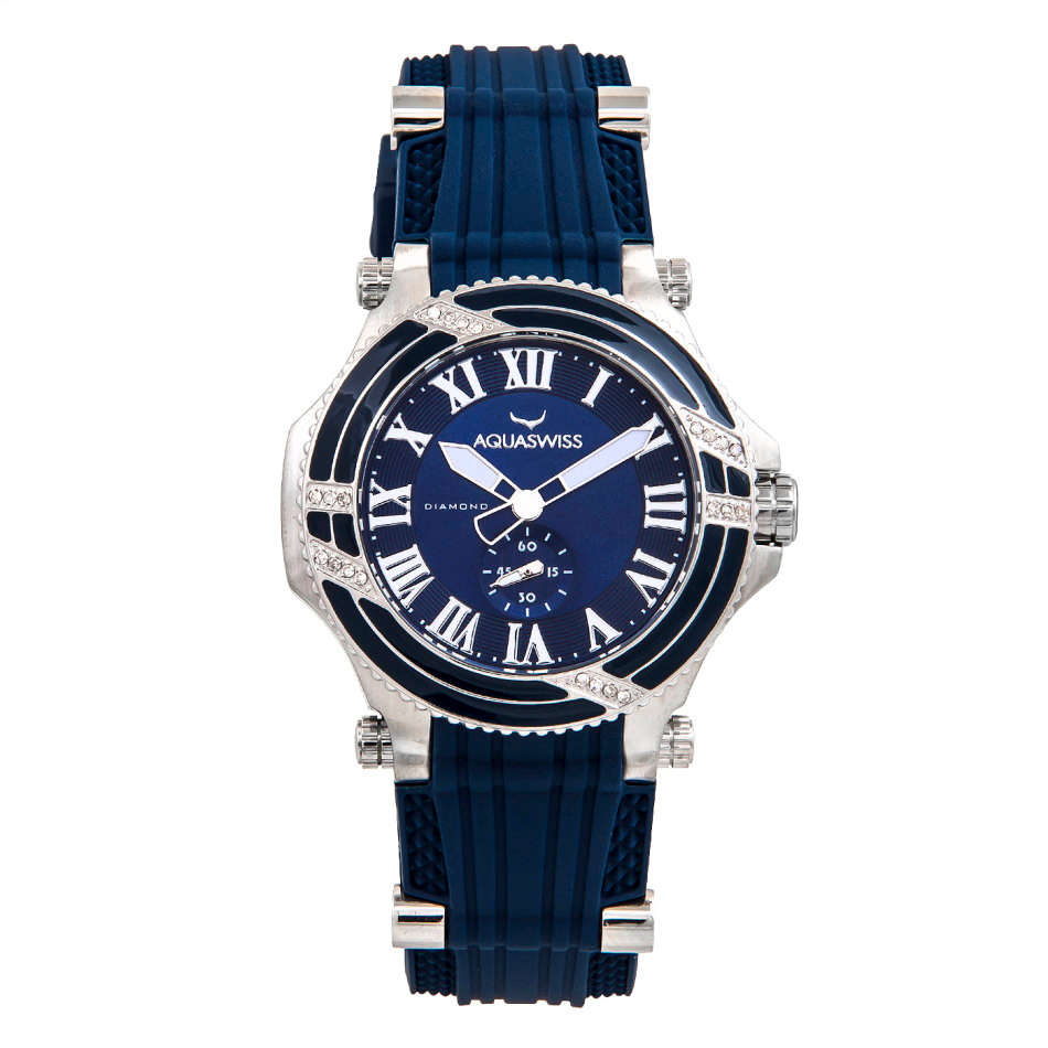 Swiss Movement I UNISEX I Aquaswiss Bolt L Swiss Made Quartz DIAMOND ACCENTED Silicone Strap Watch