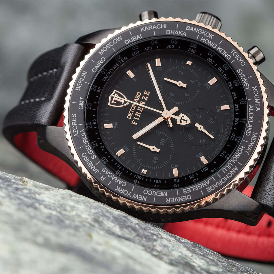 NEW MEN I DETOMASO Firenze XXL Watch Chronograph Black Rosegold Stainless Steel Watch