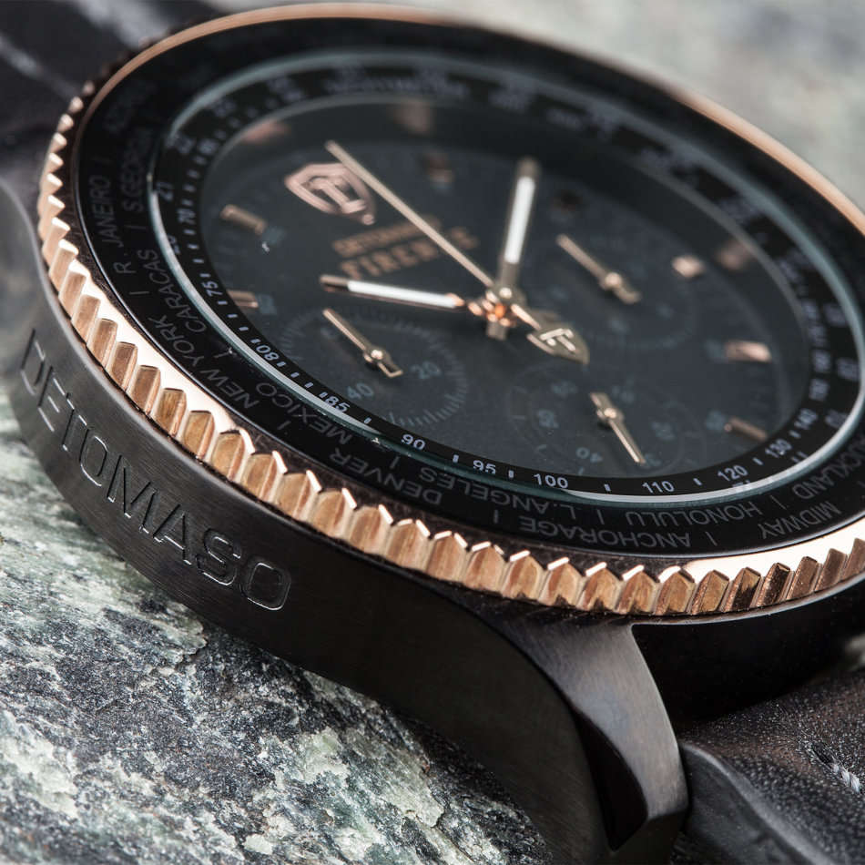 NEW MEN I DETOMASO Firenze XXL Watch Chronograph Black Rosegold Stainless Steel Watch