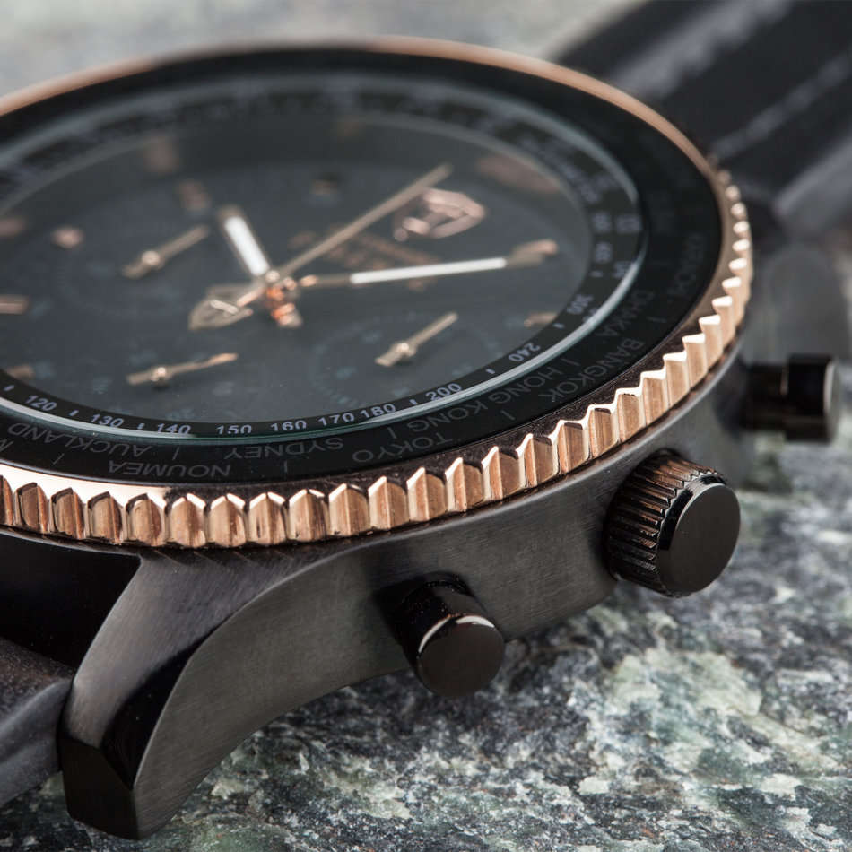 NEW MEN I DETOMASO Firenze XXL Watch Chronograph Black Rosegold Stainless Steel Watch