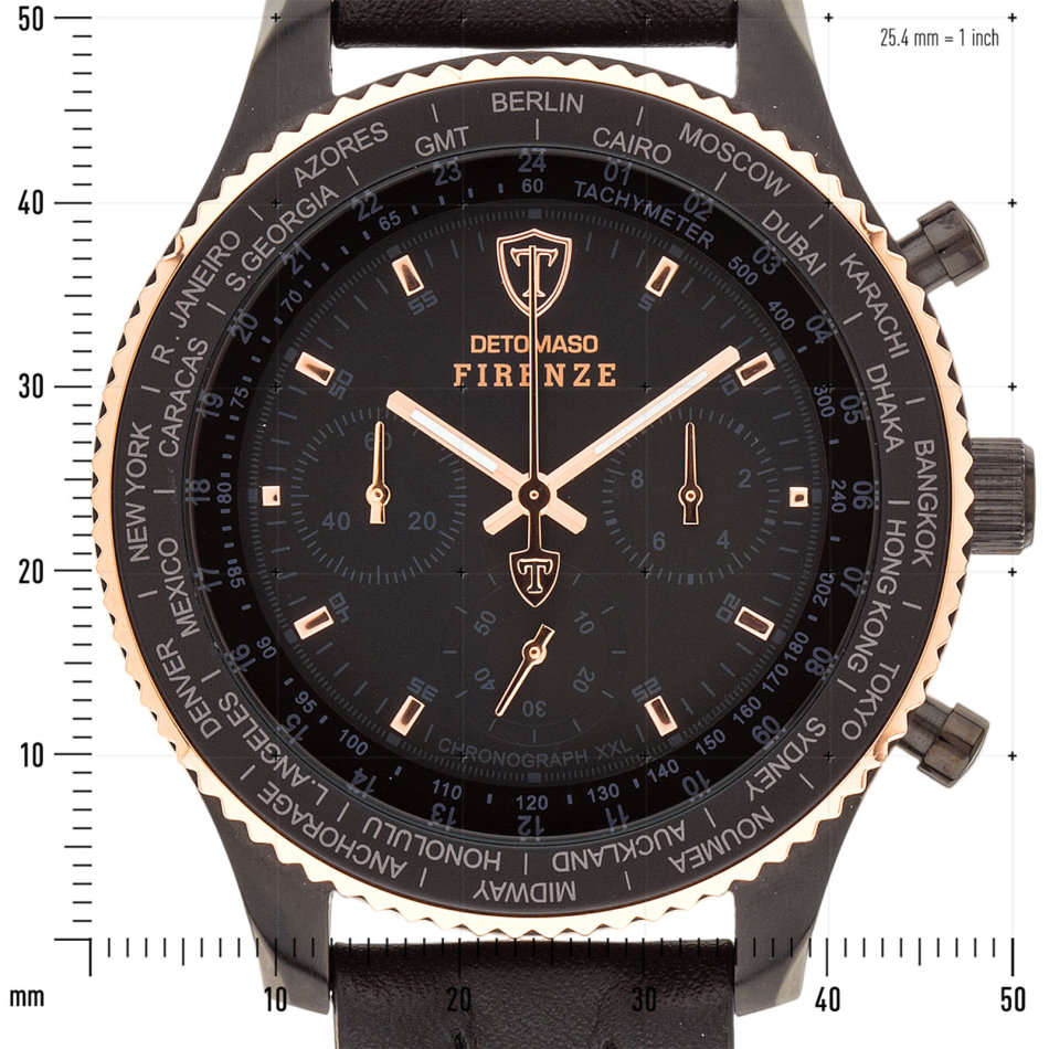 NEW MEN I DETOMASO Firenze XXL Watch Chronograph Black Rosegold Stainless Steel Watch