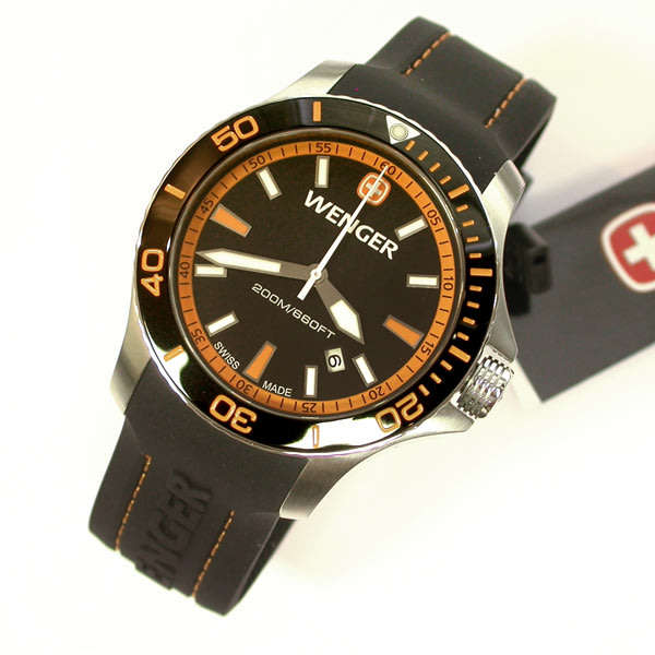 NEW GENTS SWISS MILITARY WENGER ORANGE SEAFORCE OUTSIDE MAGAZINE WATCH OF YEAR /3 YEAR WARRANTY