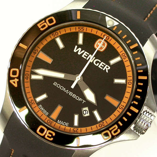 NEW GENTS SWISS MILITARY WENGER ORANGE SEAFORCE OUTSIDE MAGAZINE WATCH OF YEAR /3 YEAR WARRANTY