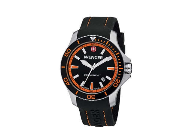 NEW GENTS SWISS MILITARY WENGER ORANGE SEAFORCE OUTSIDE MAGAZINE WATCH OF YEAR /3 YEAR WARRANTY