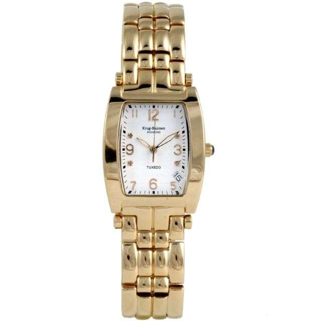NEW RRP £585 Krug Baumen Gents Tuxedo Gold 4 Diamond White Dial Gold Watch