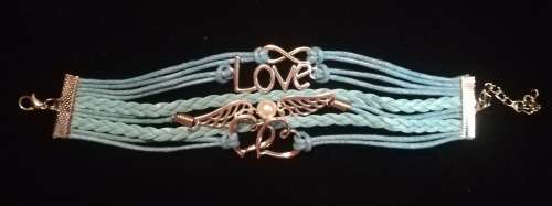 Love , Infinity , Angel wings faux leather multilayer charm bracelet