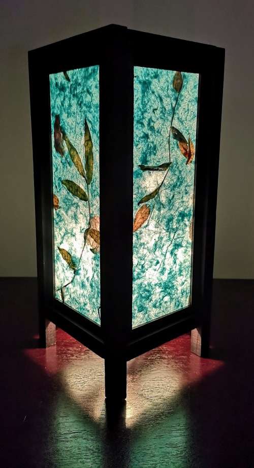 Handmade Vintage Style Thai Lamp with a Leaf Design - Light blue