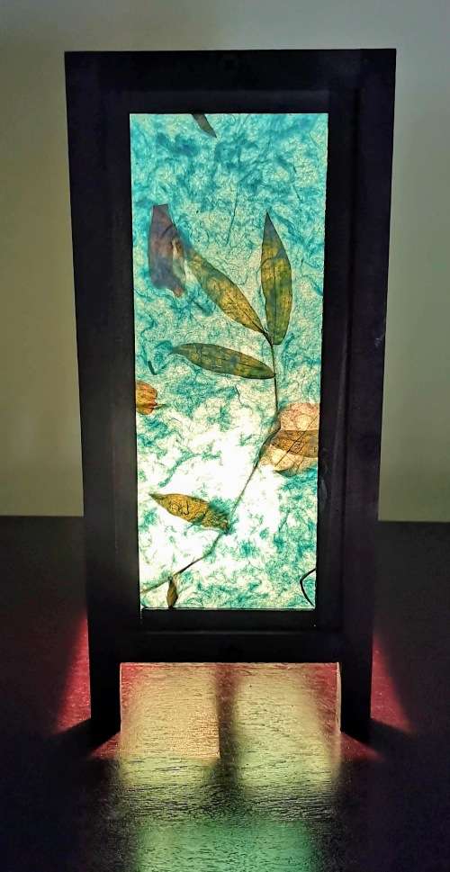 Handmade Vintage Style Thai Lamp with a Leaf Design - Light blue