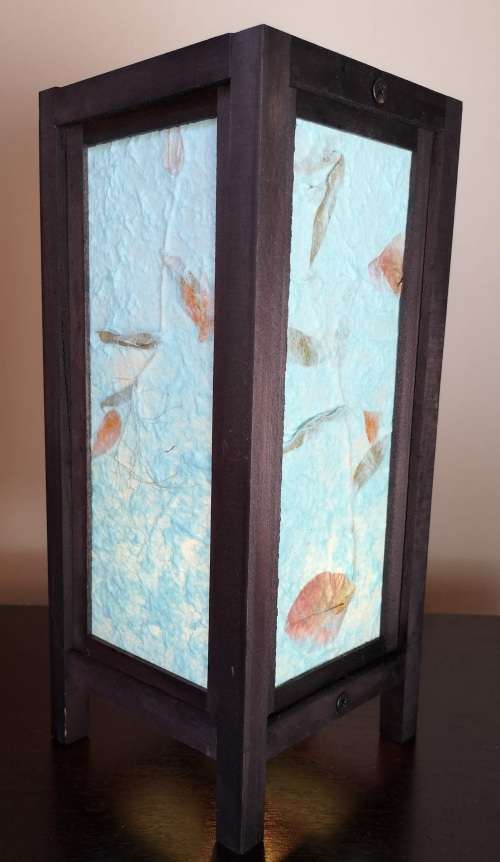 Handmade Vintage Style Thai Lamp with a Leaf Design - Light blue