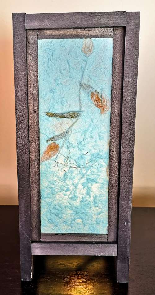 Handmade Vintage Style Thai Lamp with a Leaf Design - Light blue