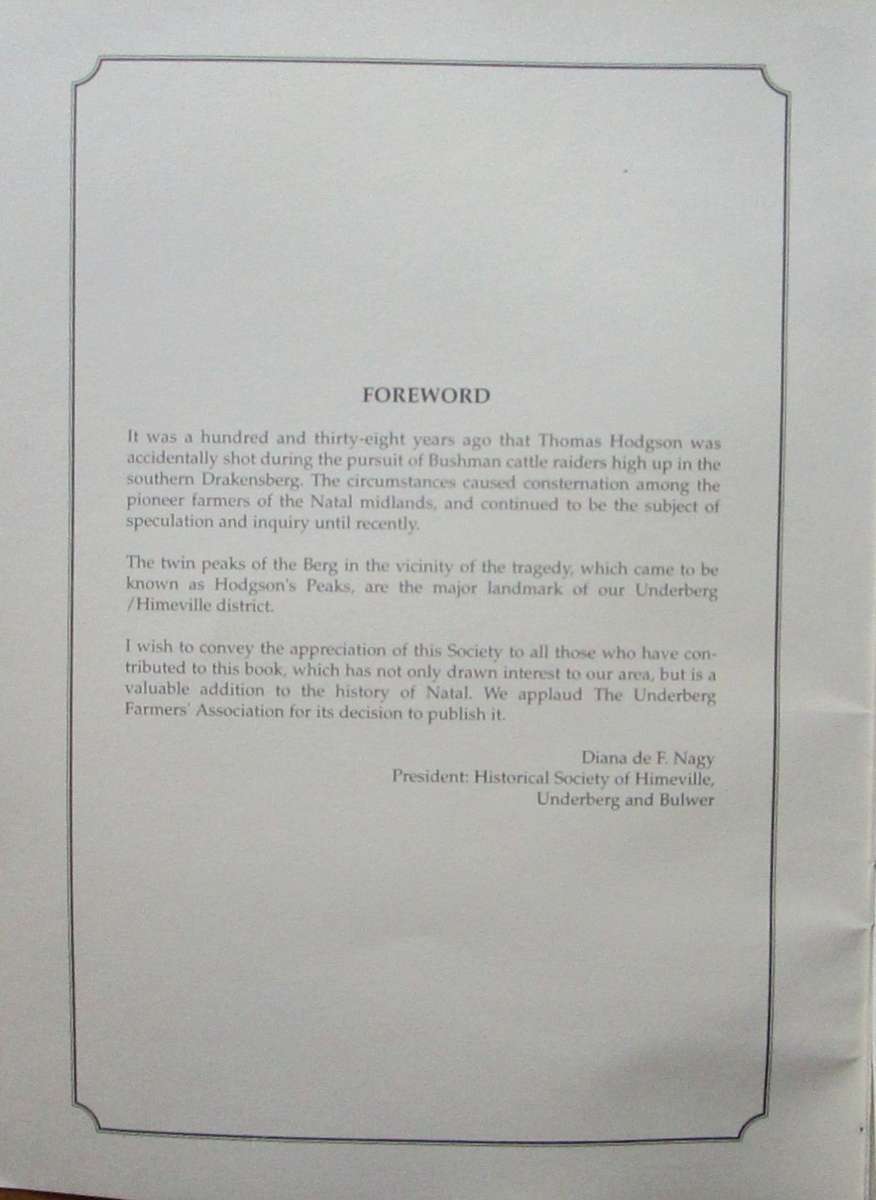 The Naming of Hodgson`s Peaks and Underberg District`s Beginnings