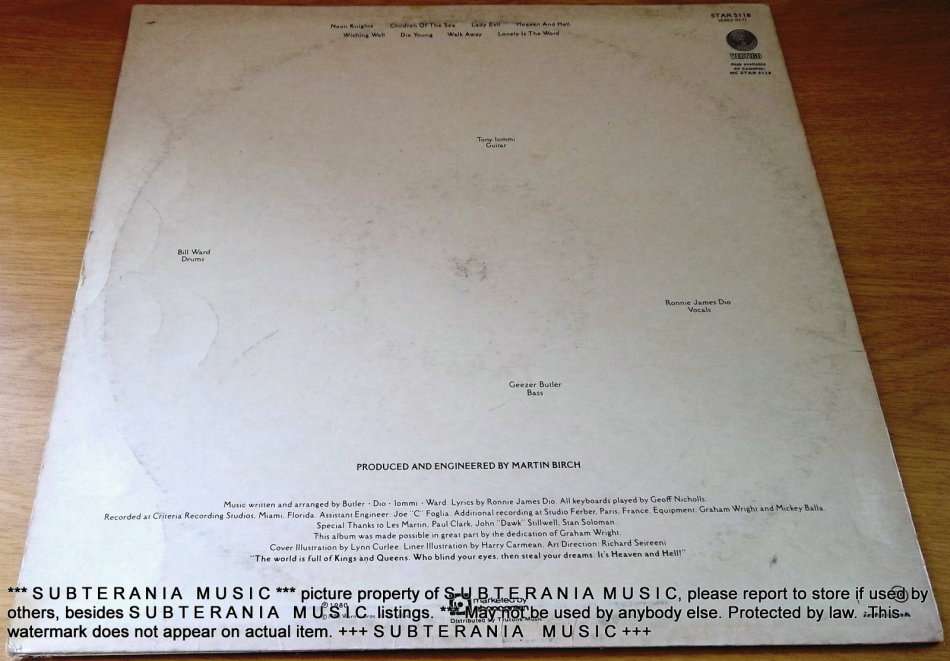 BLACK SABBATH Heaven and Hell 1980 South African Pressing  Vinyl LP Record