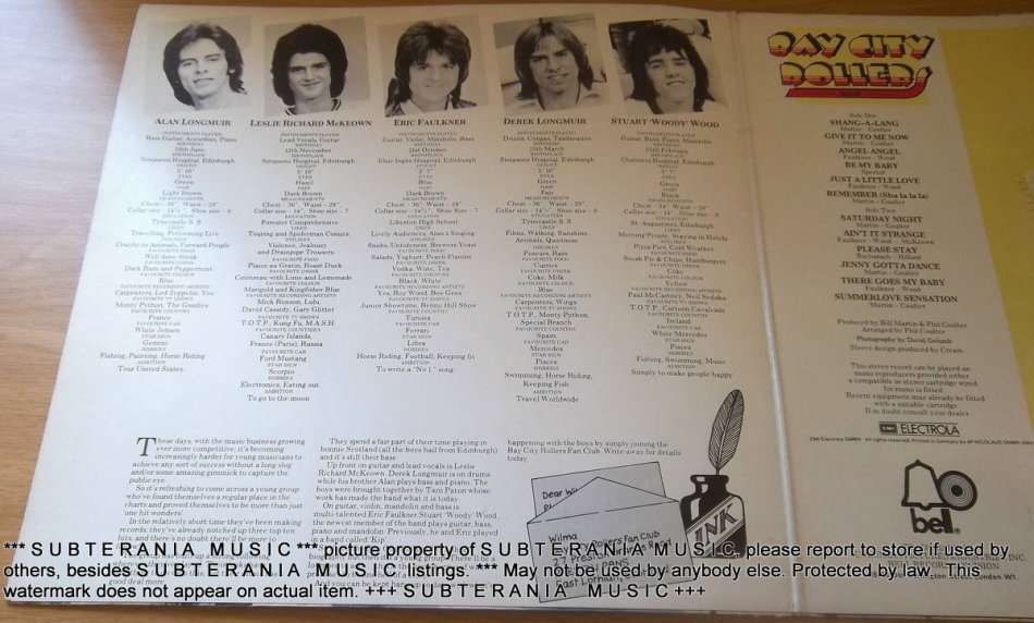 BAY CITY ROLLERS Rollin Vinyl LP Autographed by band