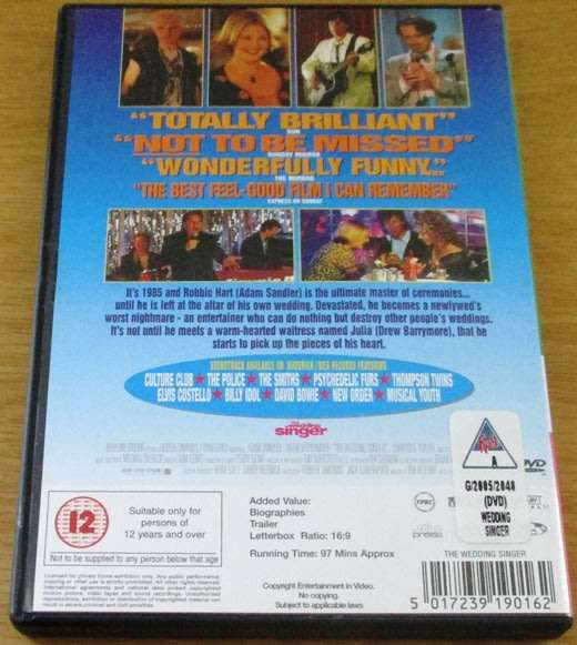 THE WEDDING SINGER Adam Sandler Drew Barrymore DVD