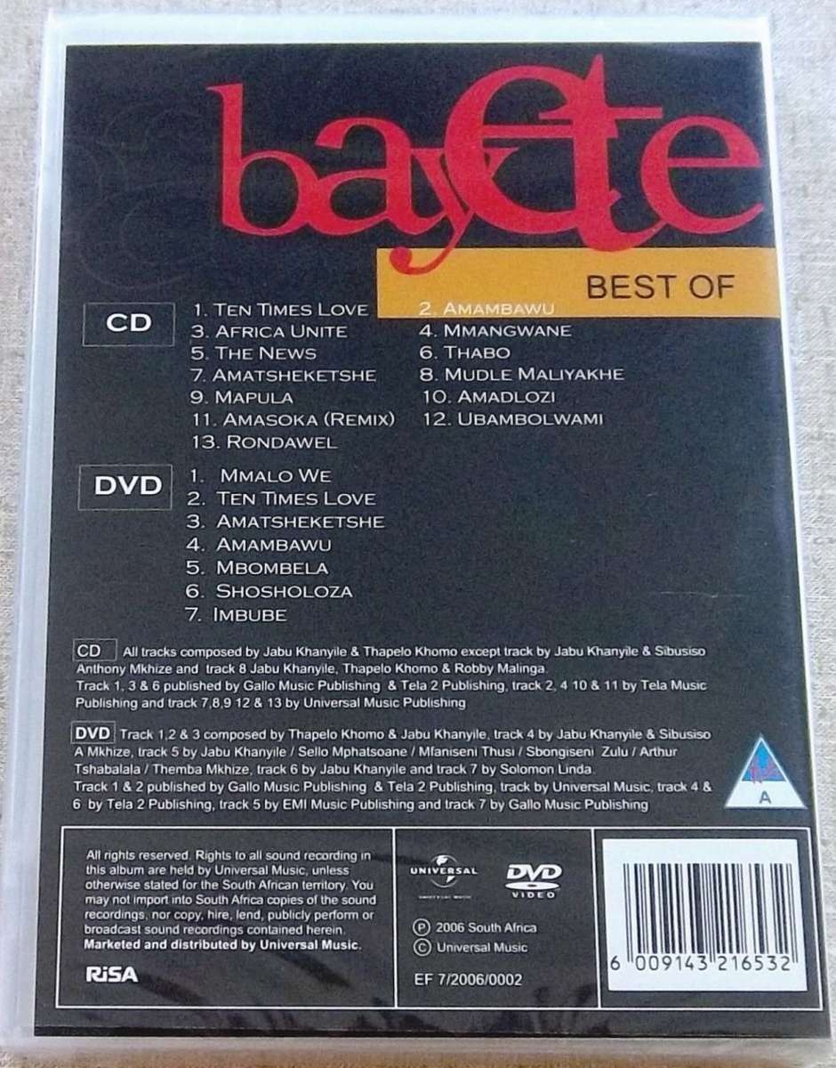 BAYETE Best Of CD + DVD Set SOUTH AFRICA Cat# CDUBDVD 7003 Jabu Khanyile