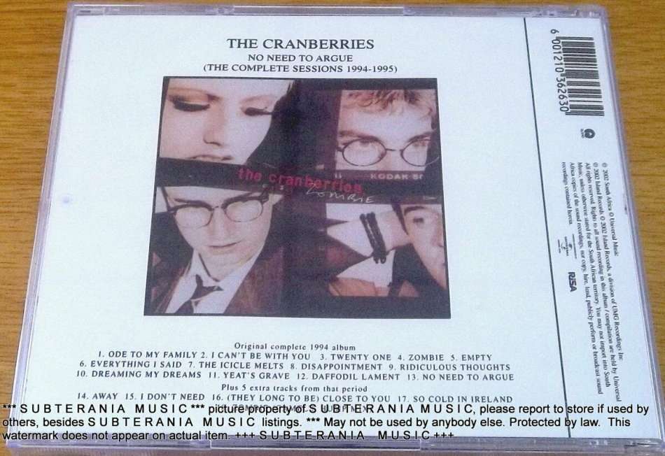 THE CRANBERRIES No Need To Argue (The Complete Sessions 1994-1995) SOUTH AFRICA CD