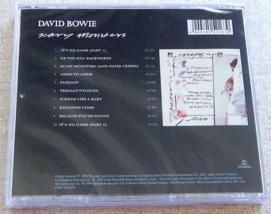 DAVID BOWIE Scary Monsters CD SOUTH AFRICA Cat# 07243 5218950