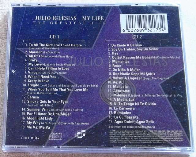 JULIO IGLESIAS My Life (The Greatest Hits) SOUTH AFRICA Cat# CDCOL 5657 W