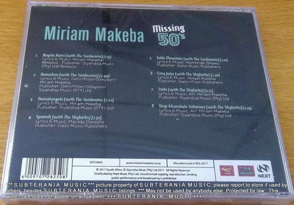 MIRIAM MAKEBA Missing 50s SOUTH AFRICA Cat# SIYCD045