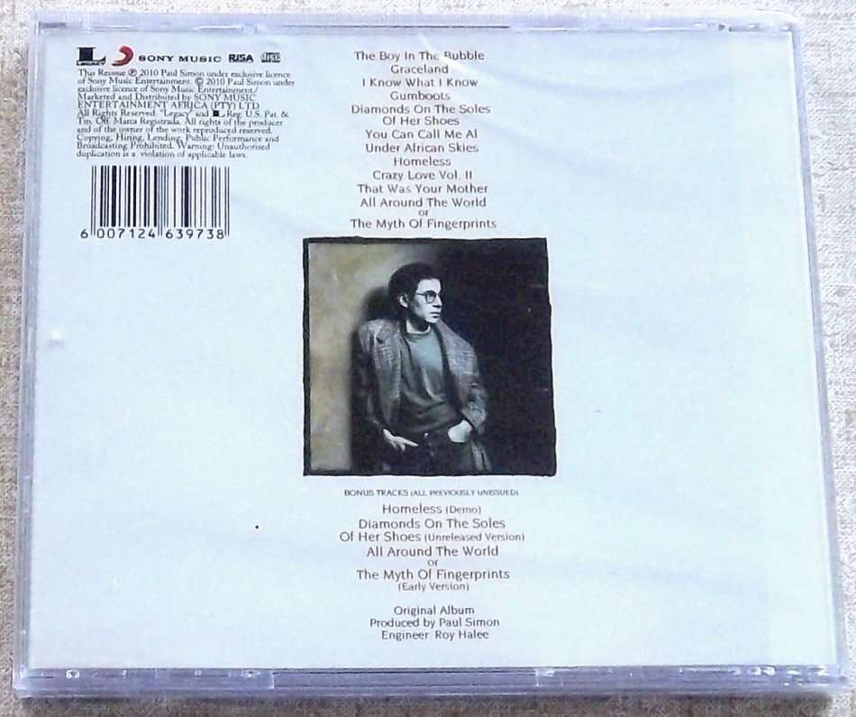 PAUL SIMON Graceland 2010 + Bonus Tracks SOUTH AFRICA Cat# CDCOL7394