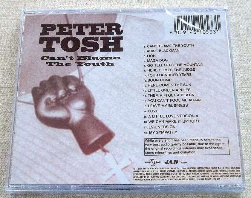 PETER TOSH Cant Blame The Youth SOUTH AFRICA Cat# CDEMCJ(WM)6014
