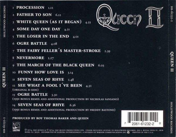 QUEEN II 1991 20th anniversary American Issue Cat# DARCD 3112