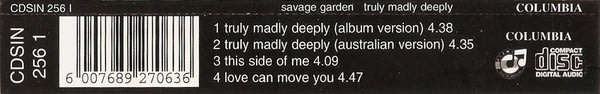 SAVAGE GARDEN Truly Madly Deeply CD Single [msr]