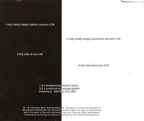 SAVAGE GARDEN Truly Madly Deeply CD Single [msr]