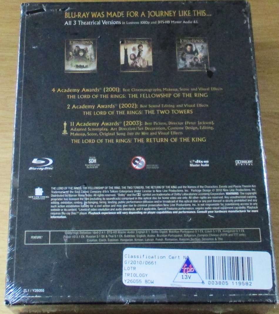 LORD OF THE RINGS Motion Picture Trilogy Blu Ray BOX SET [BLU RAY SHELF]